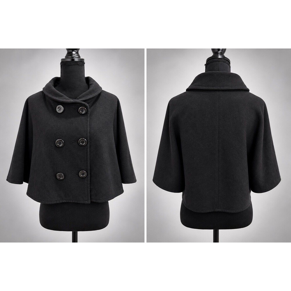 Van Heusen Women Sz M Black Cropped Wool Blend Jacket Double Breasted